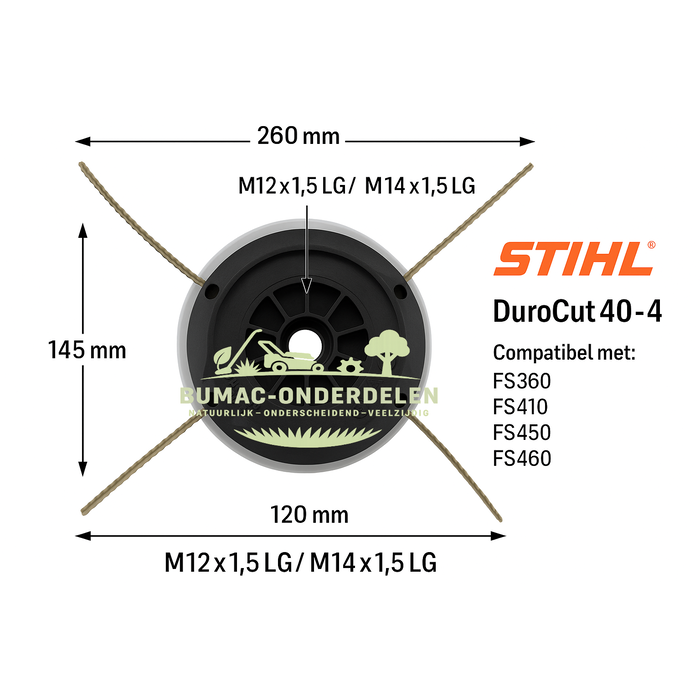Stihl Maaikop DuroCut 40-4, Origineel Onderdeel voor Stihl Bosmaaiers FS360, FS410, FS450, FS460, FS490, Geschikt voor Draad Ø 2,7–4,0 mm