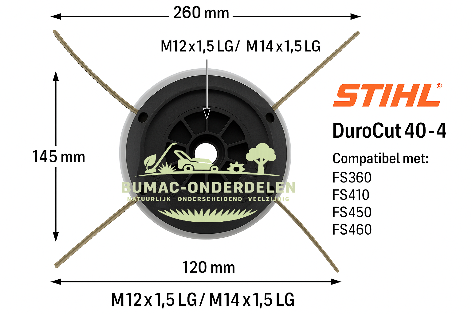 Stihl Maaikop DuroCut 40-4, Origineel Onderdeel voor Stihl Bosmaaiers FS360, FS410, FS450, FS460, FS490, Geschikt voor Draad Ø 2,7–4,0 mm