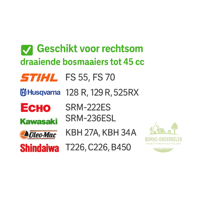 Universele haakse aandrijfkop bosmaaier onderdeel, compleet met buisadapters Ø28/24–27 mm en mesaansluiting Ø25,4 mm, geschikt voor bosmaaiers tot 45cc, toepasbaar op Stihl, Husqvarna, Dolmar, Makita, Echo, Shindaiwa, Kawasaki, Emak (Oleo-Mac, Efco), Maru