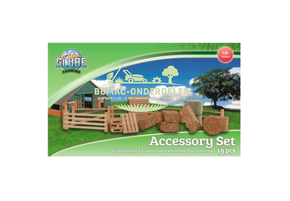 Kids Globe accessoire set 19-delig schaal 1:32, boerderij accessoires met hooibalen, hekjes en kleine onderdelen voor speelgoed tractoren, koeienstallen en boerderij speelsets, onderdeel