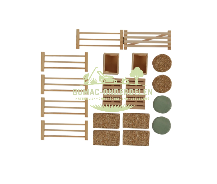 Kids Globe accessoire set 19-delig schaal 1:32, boerderij accessoires met hooibalen, hekjes en kleine onderdelen voor speelgoed tractoren, koeienstallen en boerderij speelsets, onderdeel