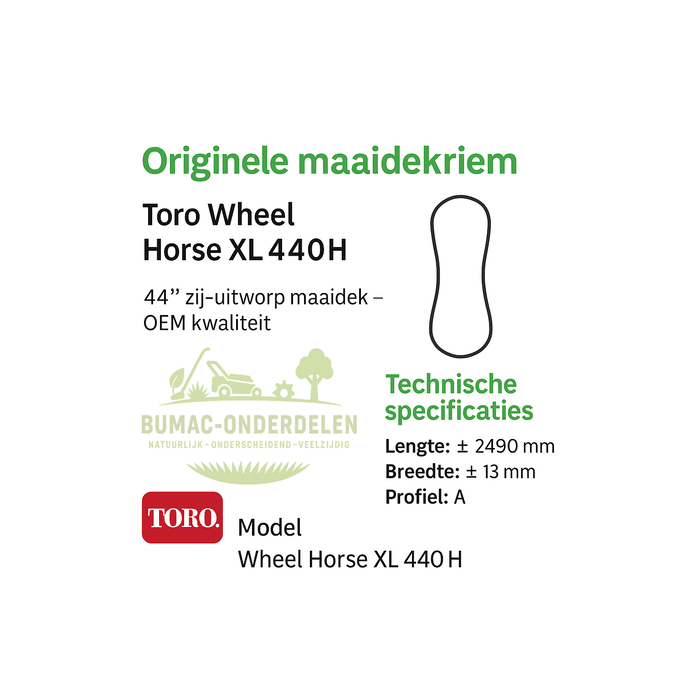 Toro Originele maaidekriem geschikt voor Toro Wheel Horse XL 440H zitmaaier met 44 inch zij-uitworp maaidek, premium OEM aandrijfriem voor de messen, origineel onderdeel