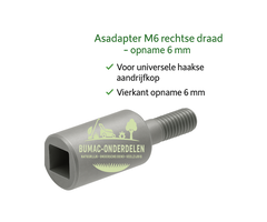 Universeel Asadapter M6 rechtse draad, vierkant opname 6 mm, passend op universele haakse aandrijfkop, onderdeel