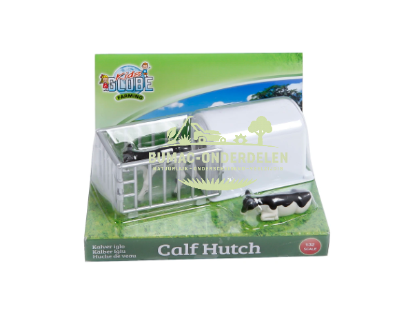 Kids Globe kalverhut met 2 kalfjes schaal 1:32, speelgoed onderdeel voor boerderij speelset, passend bij Kids Globe Farming speelgoed, schleich dieren, speelgoedboerderij en boerenerf