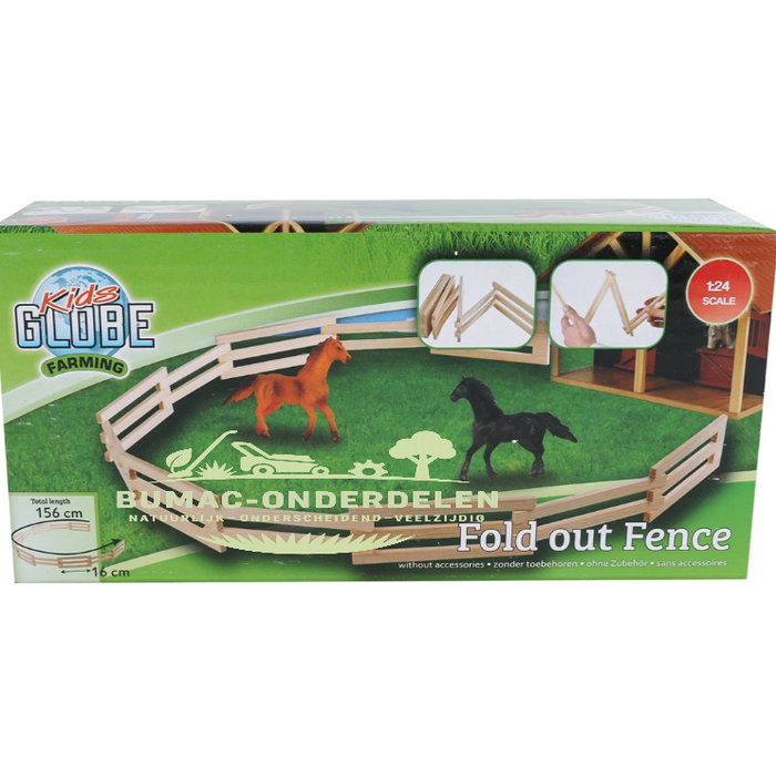 Kids Globe houten omheining hek 1:24 schaal, 156 cm lang, speelgoed hekwerk voor paardenstal, manege, dierenverblijf en boerderij speelset, uitbreidingsonderdeel Kids Globe Farming