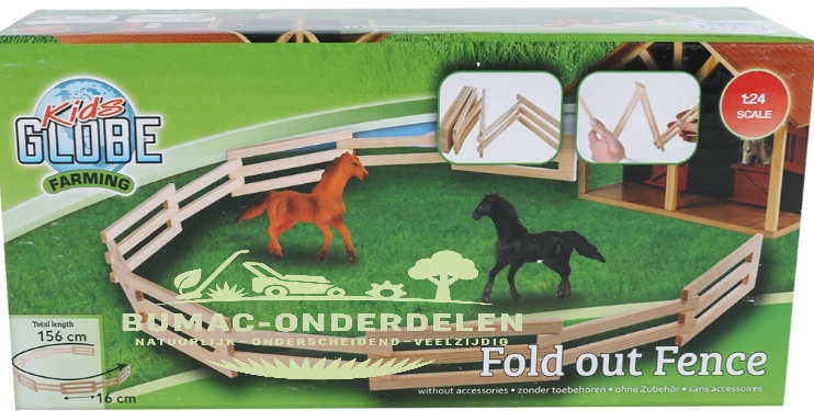 Kids Globe houten omheining hek 1:24 schaal, 156 cm lang, speelgoed hekwerk voor paardenstal, manege, dierenverblijf en boerderij speelset, uitbreidingsonderdeel Kids Globe Farming