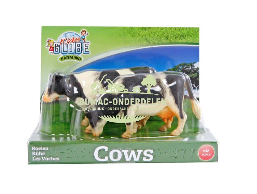 Kids Globe koeien zwart/wit staand set van 2 stuks schaal 1:32, speelgoed onderdeel voor boerderij speelset, passend bij Kids Globe Farming, Schleich en Bruder boerderij speelgoed