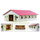 Kids Globe paardenstal met 9 boxen schaal 1:32, roze dak, houten boerderij speelgoedstal 62×42,5×22 cm – paardenboxen speelset onderdeel voor dieren en tractoren
