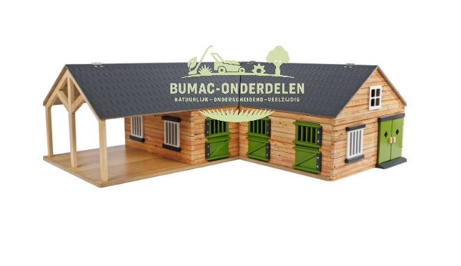 Kids Globe paardenhoekstal met 4 boxen en berging schaal 1:24, speelgoed onderdeel voor boerderij speelset, paardenstal met berging passend bij Kids Globe Farming speelgoed