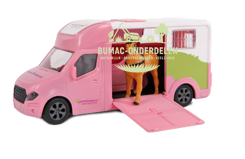 Kids Globe Anemone paardentruck roze 20cm, metalen die cast speelgoed vrachtwagen schaal 1:32, met licht en geluid, boerderij speelgoed voor paardenliefhebbers, onderdeel
