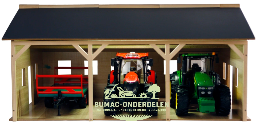 Kids Globe landbouwloods schaal 1:16, Grote Houten Speelgoedloods voor 3 Tractoren 55x77,5x38cm, Realistisch Boerderij Speelset, boerderijonderdeel