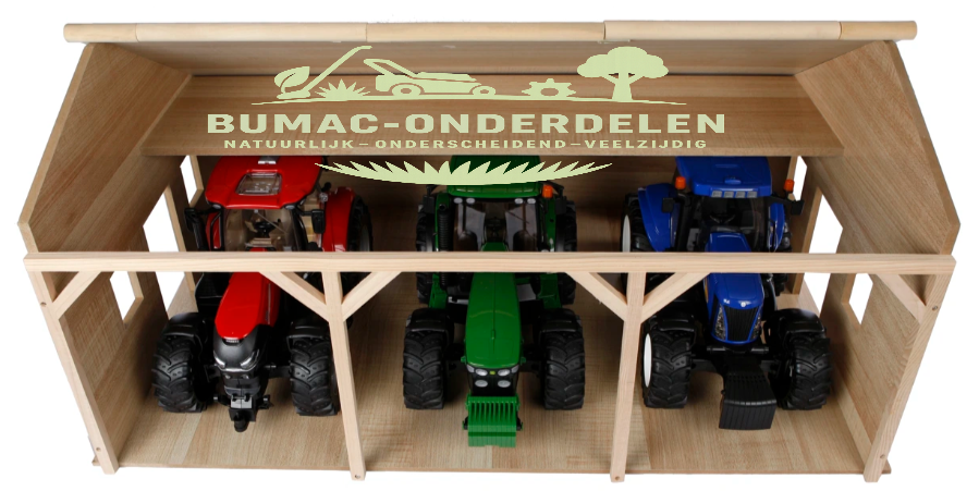 Kids Globe landbouwloods schaal 1:16, Grote Houten Speelgoedloods voor 3 Tractoren 55x77,5x38cm, Realistisch Boerderij Speelset, boerderijonderdeel
