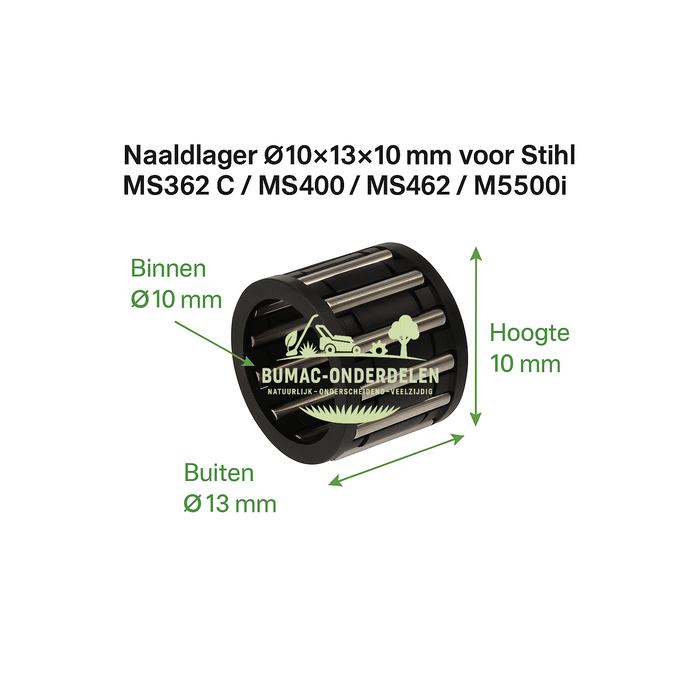 Naaldlager Binnen Ø 10 mm, Buiten Ø 13 mm, Hoogte 10 mm – Voor Stihl MS362 C / MS362 / MS400 / MS462 / MS500i – Lager voor koppelingstrommel – Precisieonderdeel voor soepele loop en lange levensduur – Ook toepasbaar op Stihl MS150 t/m MS311 modellen