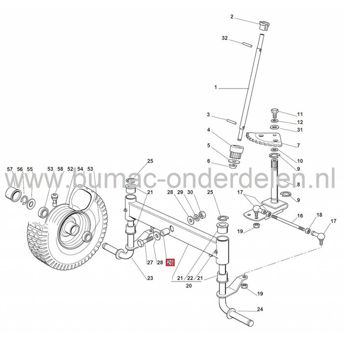 Bus voor Vooras Ophanging CASTELGARDEN Zitmaaiers, Stiga - Alpina - Mountfield - Castel Garden, Geleidebus voor Ophangen Voor As bij Zitmaaier - Frontmaaier - Tuintrekker