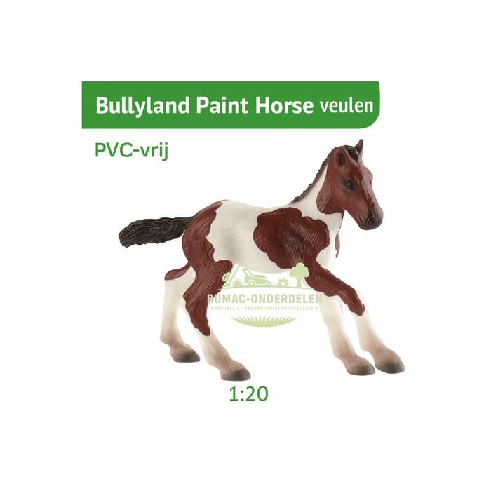 Bullyland Paint Horse veulen – realistisch handbeschilderd speelgoedpaard 1:20 – PVC-vrij figuur met tobiano-patroon en western details, onderdeel