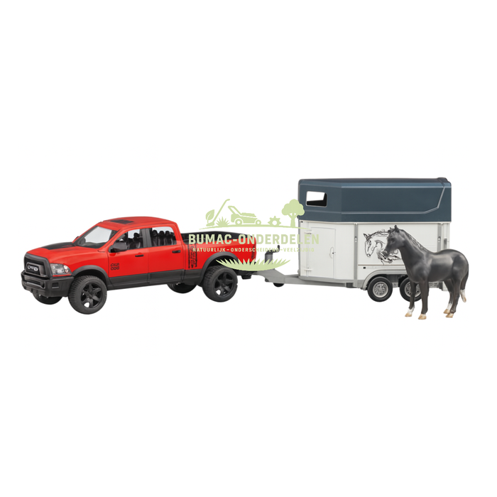 Bruder Pickup met paardenaanhanger en 1 paard – RAM 2500 Power Wagon speelgoedset in schaal 1:16 – stoere terreinwagen met trailer voor realistisch boerderijspel – Bruder speelgoed onderdeel