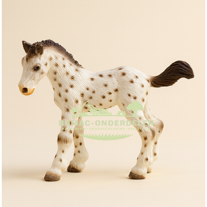 Bullyland Knabstrupper veulen speelgoed paard 7,5 cm – schattig paardonderdeel met vlekkenpatroon, duurzaam en veilig PVC-vrij speelgoed voor kinderen vanaf 3 jaar, passend bij Kids Globe en Bruder paardenstallen