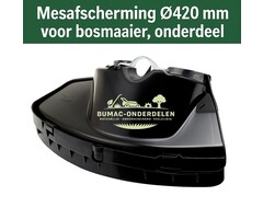 Professionele Kunststof Mesafscherming 420 mm – Luxe Uitvoering met Volledig Metalen Montagebeugel, Verwijderbare Onderbescherming en 3 Reduceerringen Ø 24, 26 en 28 mm – Geschikt voor Bosmaaier en Trimmer, onderdeel