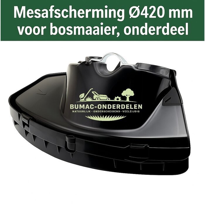 Professionele Kunststof Mesafscherming 420 mm – Universele Luxe Uitvoering met Volledig Metalen Montagebeugel, Verwijderbare Onderbescherming voor Draadmessen en Nylon Trimmerkoppen, Inclusief 3 Reduceerringen Ø 24, 26 en 28 mm – Geschikt voor Diverse Mer