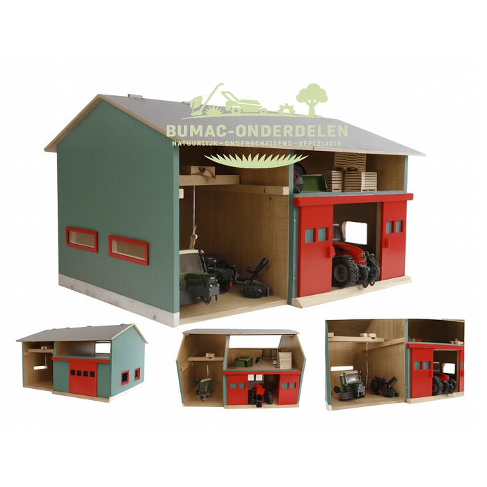 Kids Globe werkplaats met berging speelgoed loods, realistisch boerderijonderdeel schaal 1:32