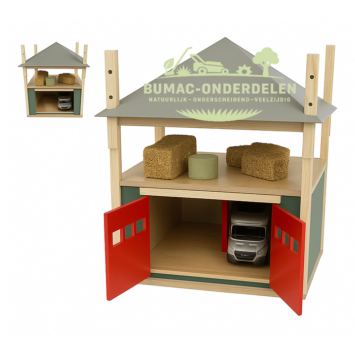 Kids Globe hooizolder speelgoed boerderijschuur, realistisch houten boerderijonderdeel schaal 1:32