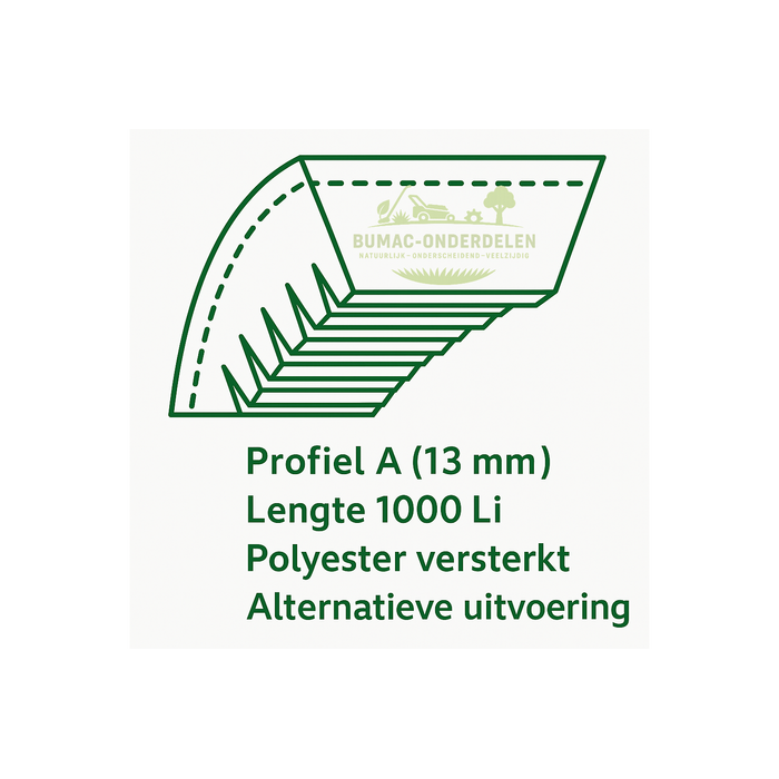 V-snaar 13×1000 Li voor Stiga Park zitmaaiers – motor naar tussenas aandrijving – onderdeel voor Park 10 t/m 18 HST Classic Pro Royal Senator President 2002 HST