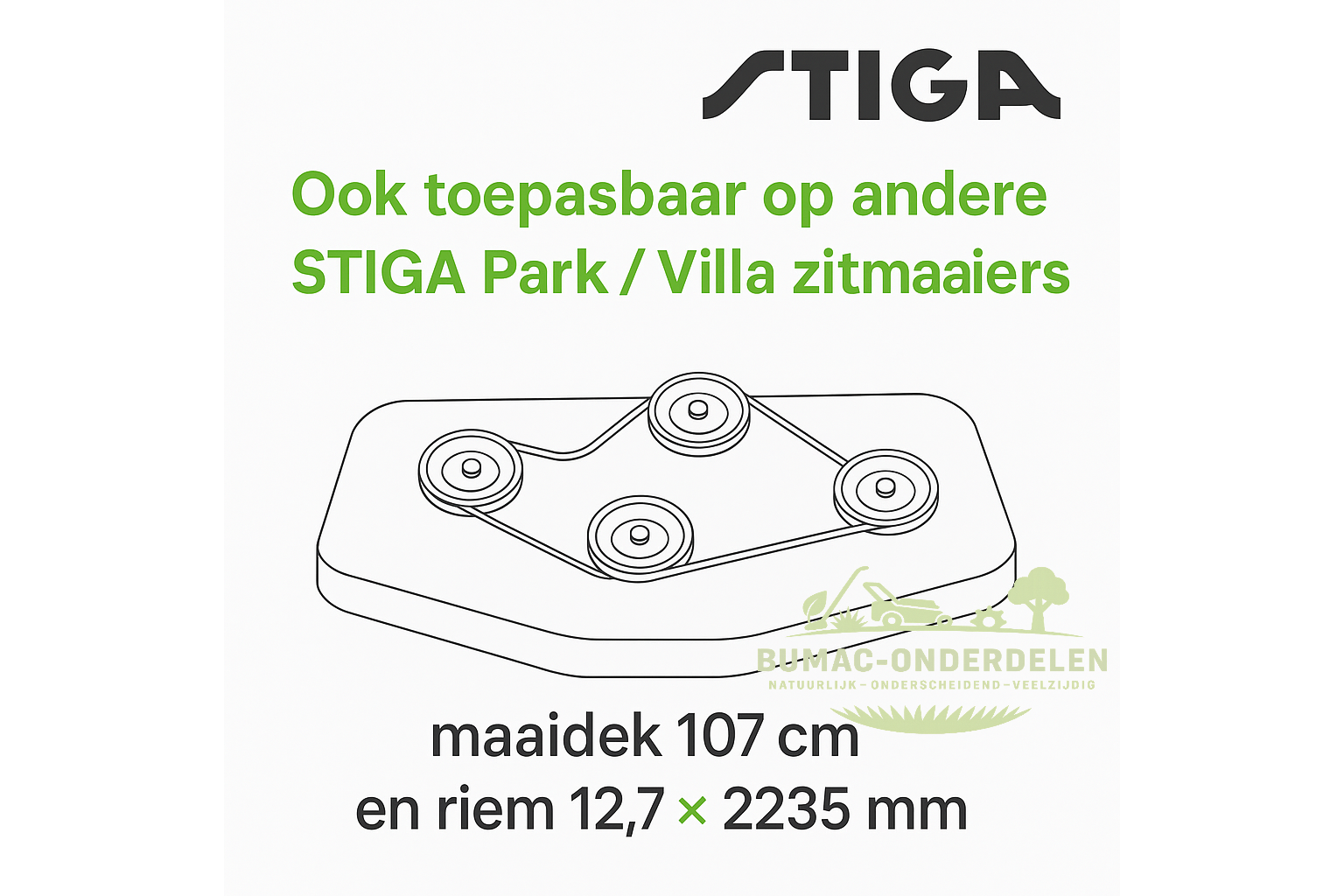 Stiga Originele Stiga V-snaar onderdeel 12,7 × 2235 mm voor Park 107 M / Villa 85 M zitmaaier maaidek-aandrijving