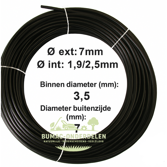 Universele buitenkabel Ø 7 mm zwart – kunststof kabelmantel onderdeel – per meter voor bediening, rem en gaskabels bij tuin- en parkmachines