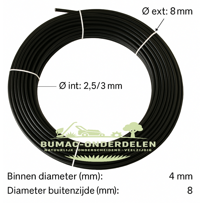 Universele buitenkabel Ø 8 mm zwart – kunststof kabelmantel onderdeel – per meter voor bediening, rem en gaskabels bij tuin- en parkmachines