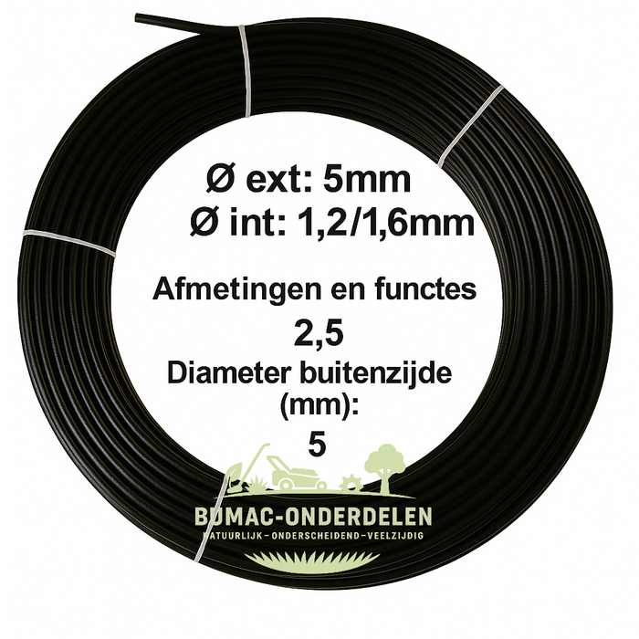 Universele buitenkabel per meter, kunststof mantel Ø 5 mm – binnen Ø 1,2 / 1,6 mm, flexibel beschermonderdeel