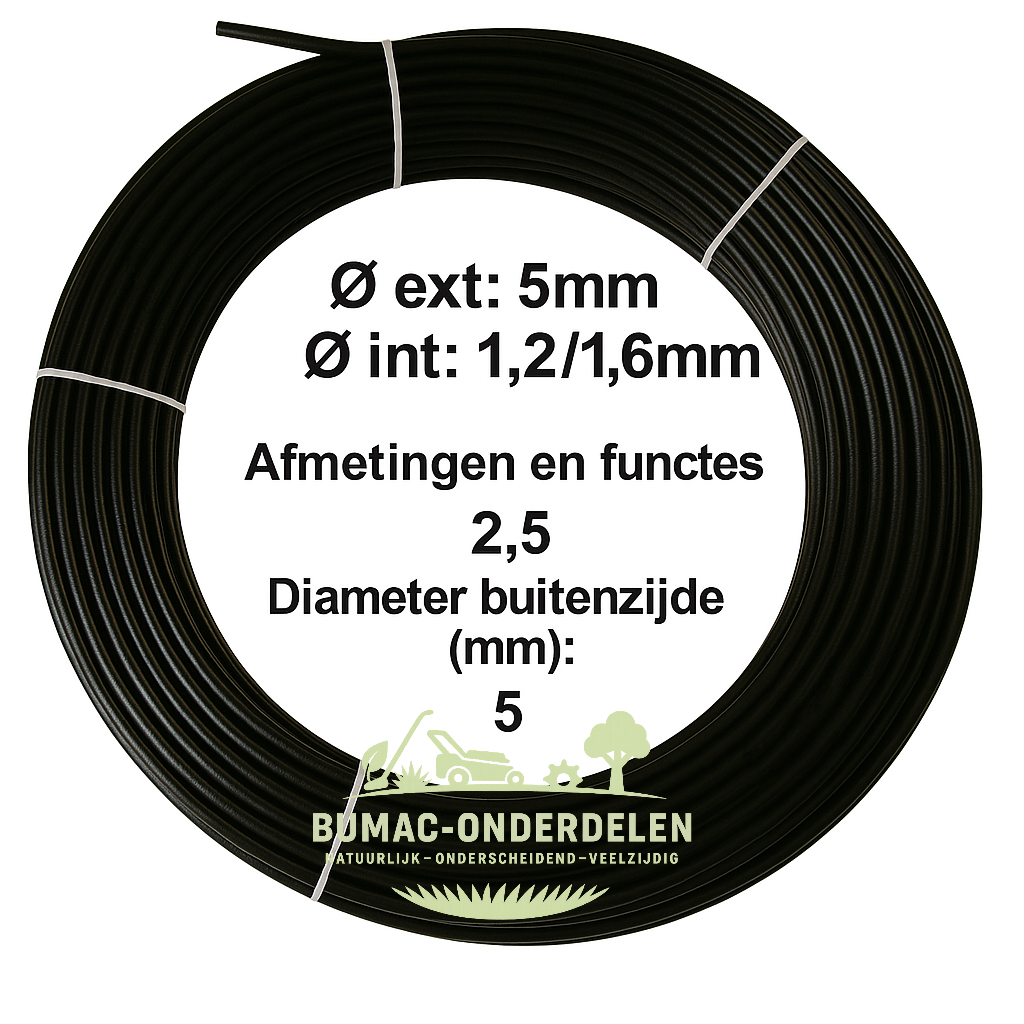 Universele buitenkabel per meter, kunststof mantel Ø 5 mm – binnen Ø 1,2 / 1,6 mm, flexibel beschermonderdeel