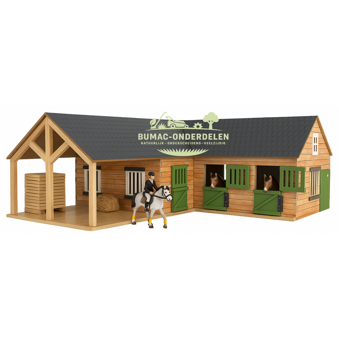 Kids Globe houten paardenstal met 4 boxen en wasbox 1:24 – realistisch speelgoed boerderijonderdeel voor paardenliefhebbers