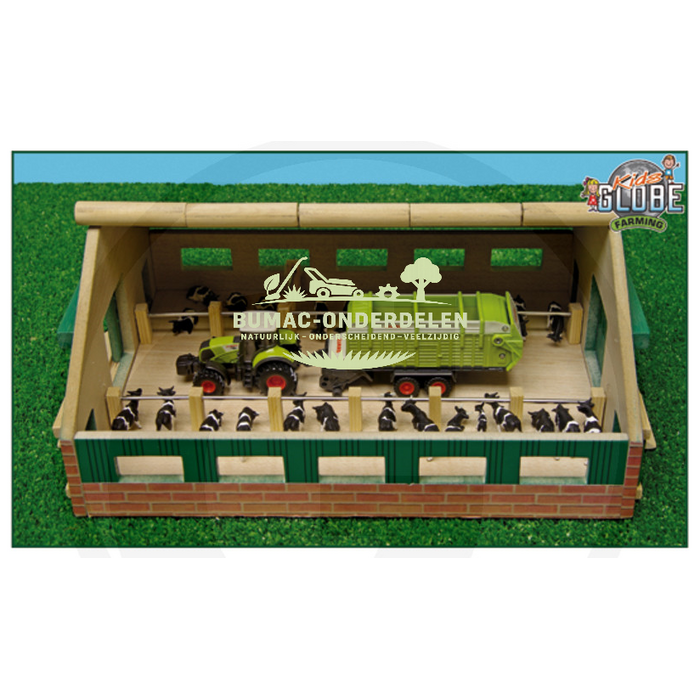 Kids Globe stal 1:87 speelgoed boerderij met realistische details, houten boerderijonderdeel voor miniatuur landbouwsets