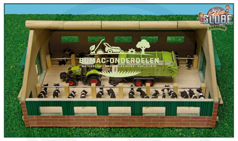 Kids Globe stal 1:87 speelgoed boerderij met realistische details, houten boerderijonderdeel voor miniatuur landbouwsets