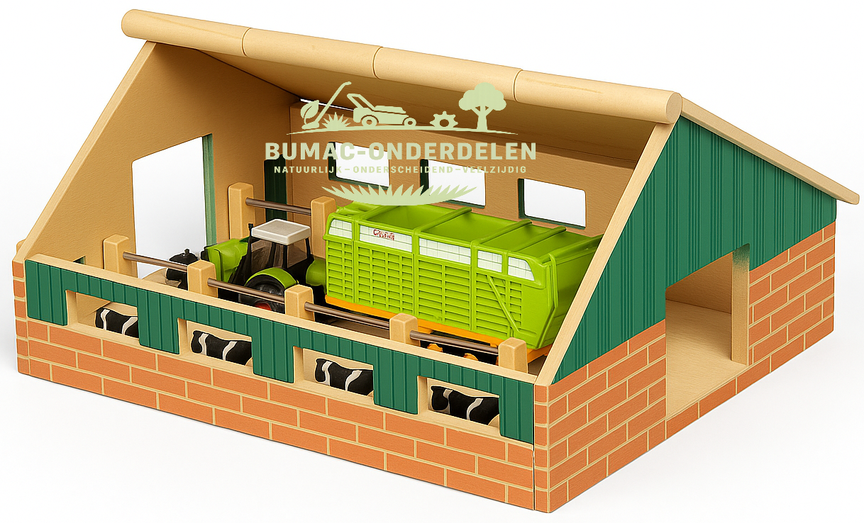 Kids Globe stal 1:87 speelgoed boerderij met realistische details, houten boerderijonderdeel voor miniatuur landbouwsets