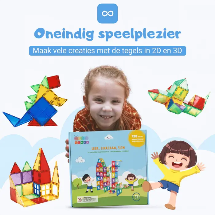 Gladi Tiles magnetische knikkerbaan 128-delig – kleurrijk, leerzaam en eindeloos bouwplezier