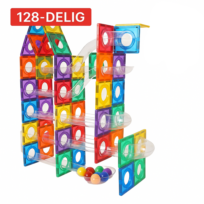 Gladi Tiles magnetische knikkerbaan 128-delig – kleurrijk, leerzaam en eindeloos bouwplezier