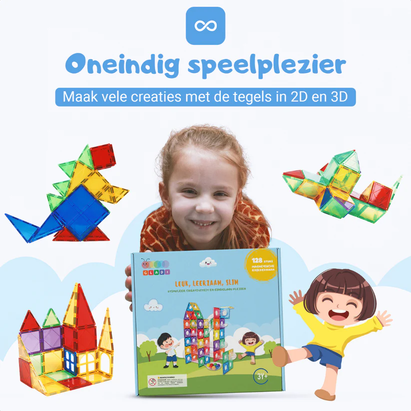 Gladi Tiles magnetische knikkerbaan 60-delig – kleurrijk en leerzaam magnetisch bouwspeelgoed voor jonge ontdekkers