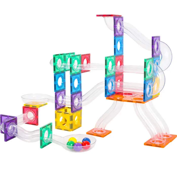 Gladi Tiles magnetische knikkerbaan 60-delig – kleurrijk en leerzaam magnetisch bouwspeelgoed voor jonge ontdekkers