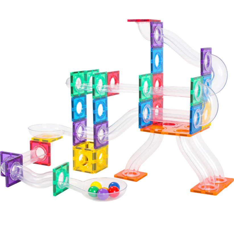Gladi Tiles magnetische knikkerbaan 60-delig – kleurrijk en leerzaam magnetisch bouwspeelgoed voor jonge ontdekkers