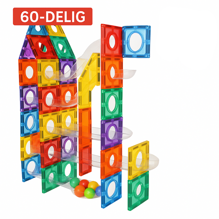 Gladi Tiles magnetische knikkerbaan 60-delig – kleurrijk en leerzaam magnetisch bouwspeelgoed voor jonge ontdekkers