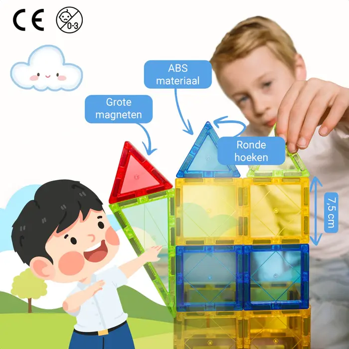 Gladi Tiles uitbreidingsset 28-delige magnetische bouwstenen voor kinderen, roze variant,  educatief speelgoed - Copy