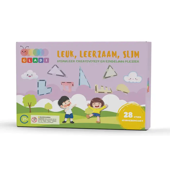 Gladi Tiles uitbreidingsset 28-delige magnetische bouwstenen voor kinderen, roze variant,  educatief speelgoed - Copy