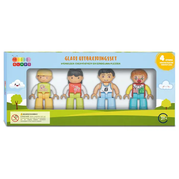 Gladi Tiles uitbreidingsset 4 magnetische poppetjes – kleurrijke figuren voor eindeloos bouw- en speelplezier