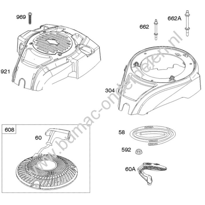 Hand Starter voor Briggs en Stratton DOV 750 Serie Motor op Grasmaaier - Grasmachine van Alko - Stiga - Husqvarna - CastelGarden - Ibea - MTD - Wolf - Partner - Viking - Dolmar - Hayter - Enz