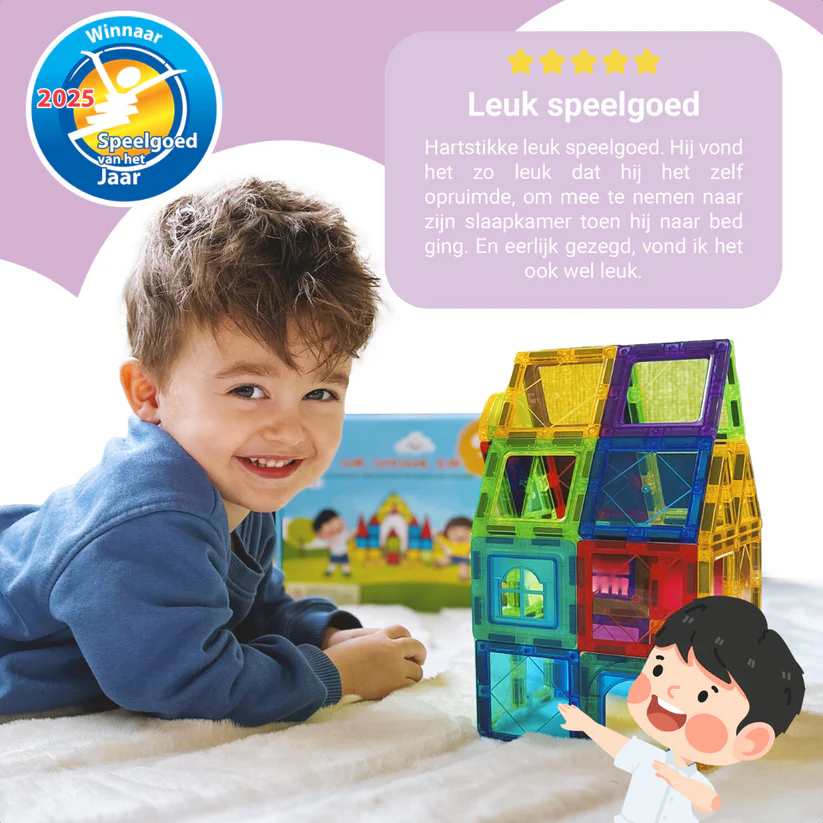 Gladi Tiles Pastel magnetisch educatief speelgoed 100-delig – kleurrijke bouwtegels voor kinderen