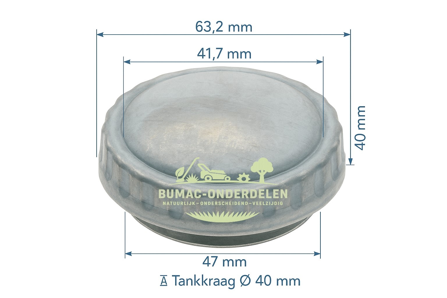 Universele metalen tankdop onderdeel voor oudere tuin- en parkmachines met Ø40 mm tankkraag