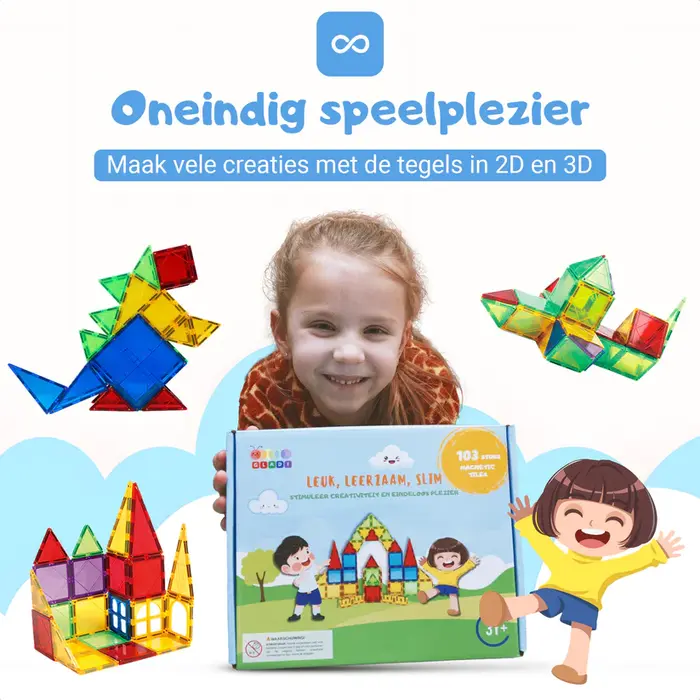 Gladi Tiles Pastel magnetisch educatief speelgoed 60-delig – kleurrijke bouwtegels voor kinderen