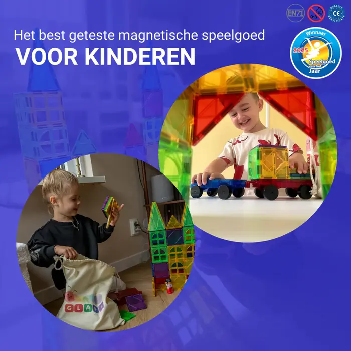 Gladi Tiles Pastel magnetisch educatief speelgoed 60-delig – kleurrijke bouwtegels voor kinderen