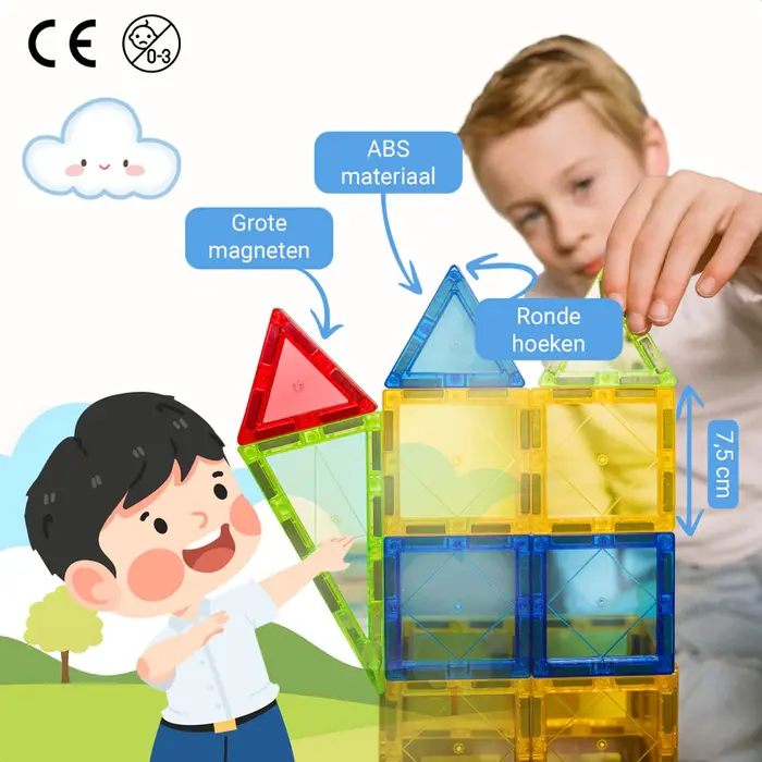 Gladi Tiles Pastel magnetisch educatief speelgoed 30-delig – kleurrijke bouwtegels voor kinderen
